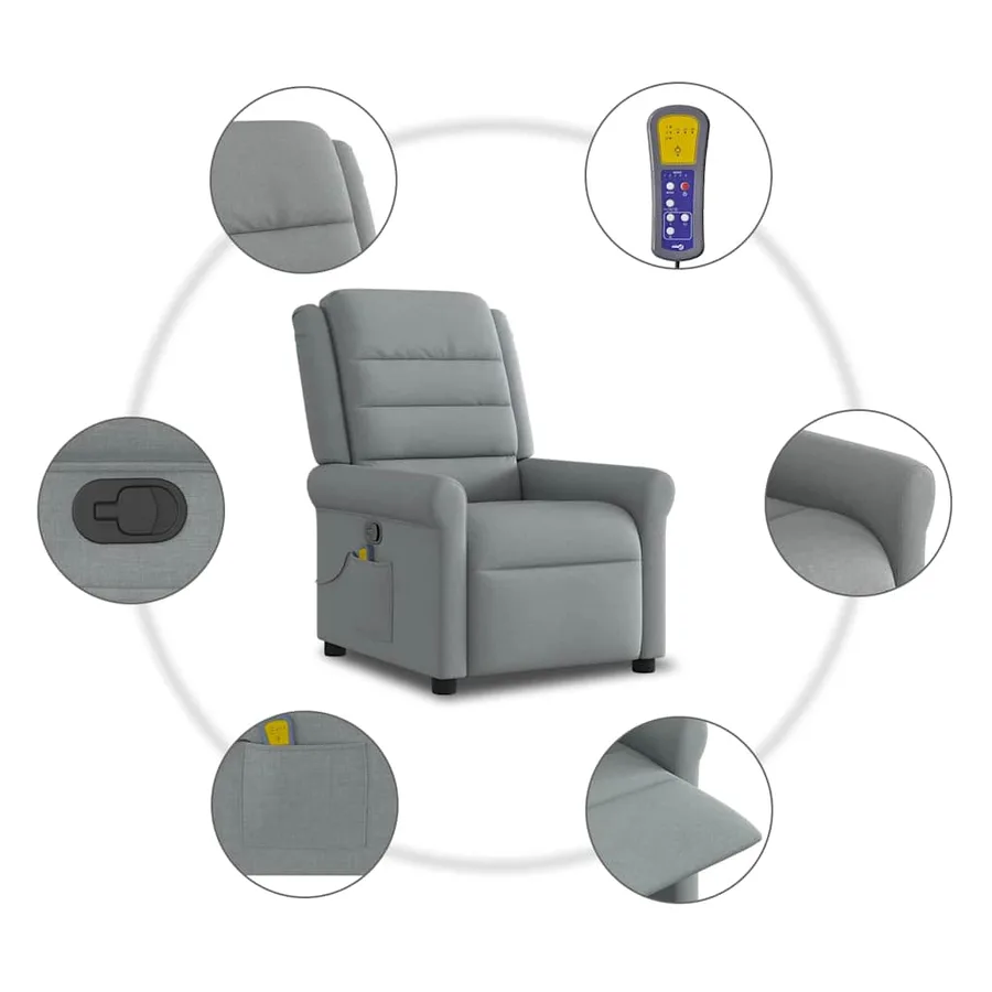 Fauteuil de massage inclinable Gris clair Tissu - 10