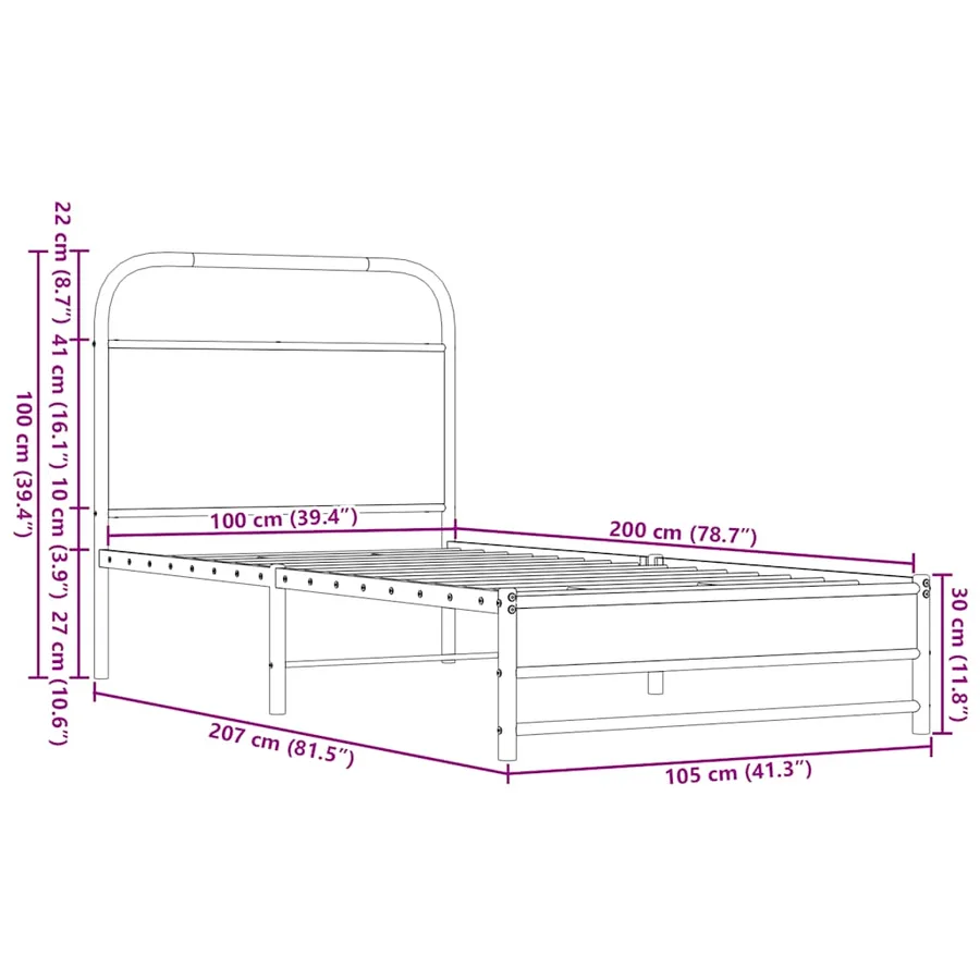 Cadre de lit sans matelas 100x200 cm chêne marron - 9