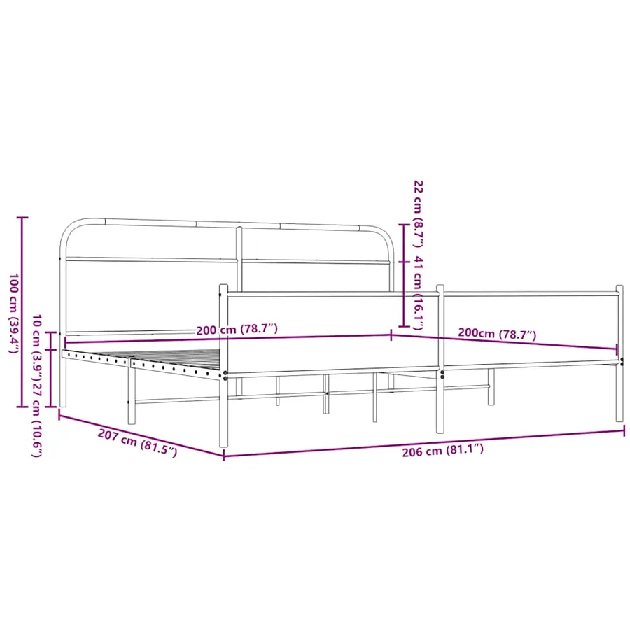 Cadre de lit en métal sans matelas chêne marron 200x200 cm - 9
