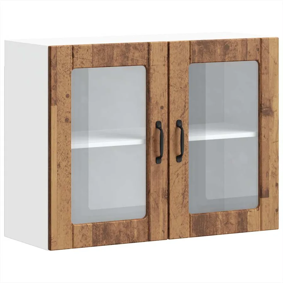 Armoire murale de cuisine avec porte en verre Lucca vieux bois - 2