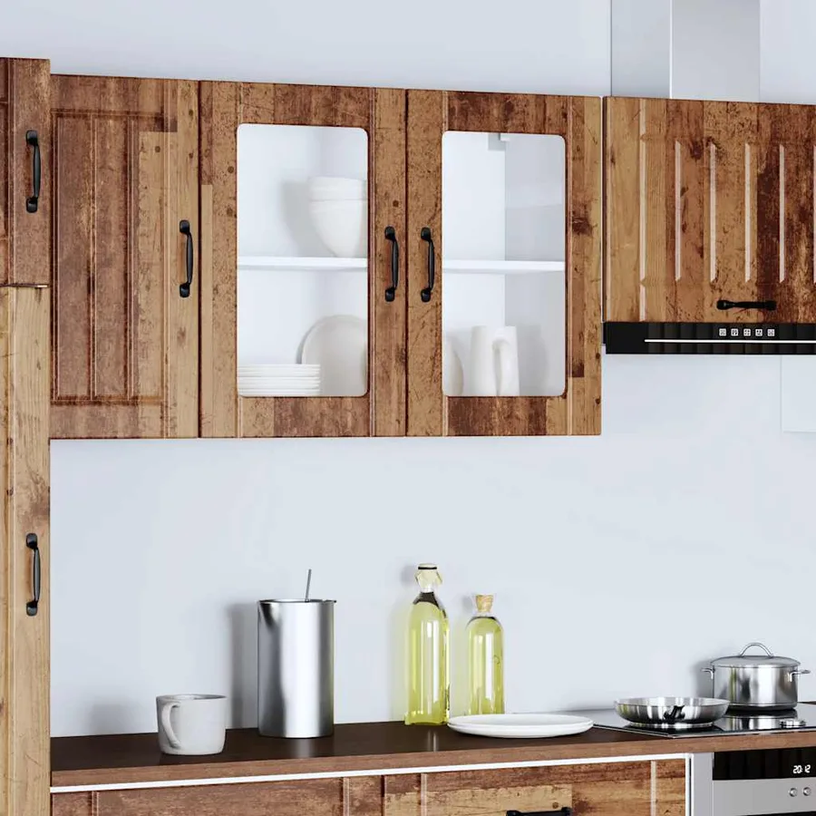 Armoire murale de cuisine avec porte en verre Lucca vieux bois - 4