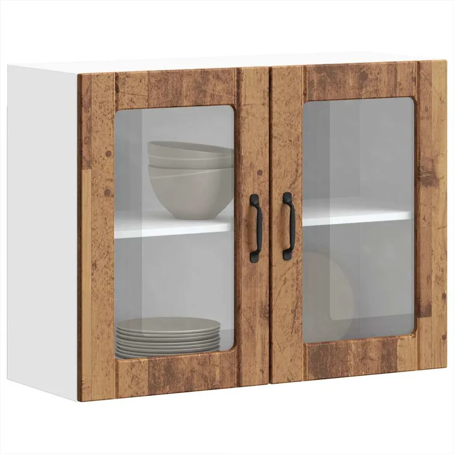 Armoire murale de cuisine avec porte en verre Lucca vieux bois - 5