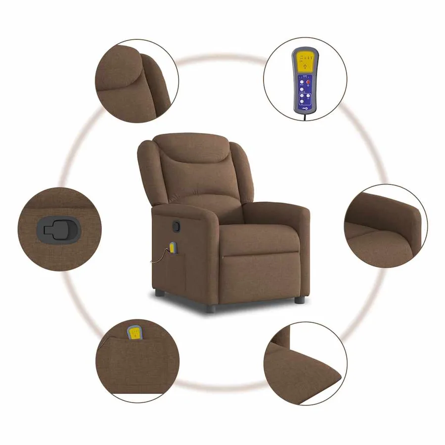 Fauteuil de massage inclinable Marron Tissu - 8
