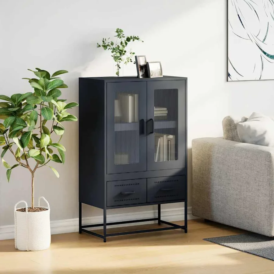Buffet haut anthracite 68x39x111,5 cm acier - 3