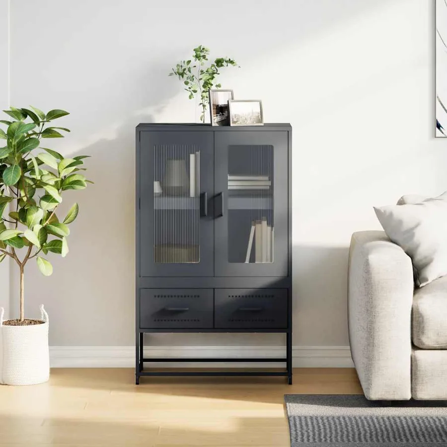 Buffet haut anthracite 68x39x111,5 cm acier - 4