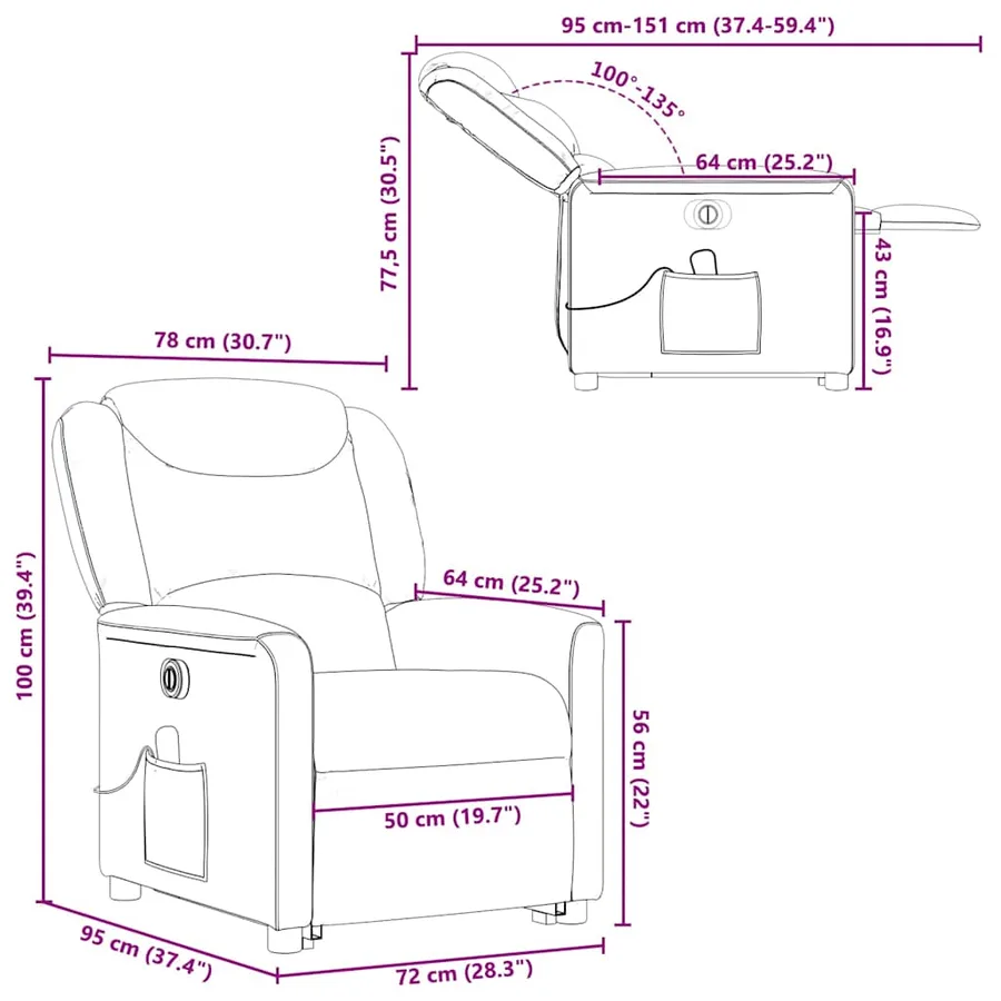 Fauteuil inclinable de massage électrique Rouge bordeaux Tissu - 17