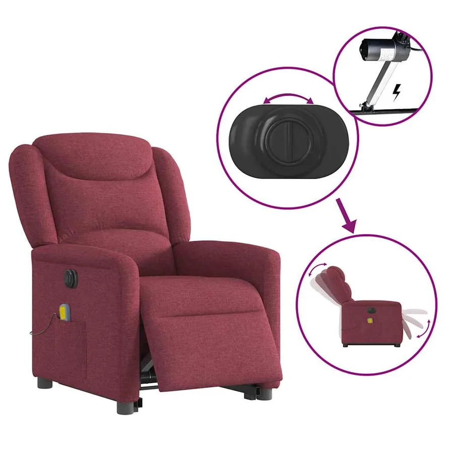 Fauteuil inclinable de massage électrique Rouge bordeaux Tissu - 9