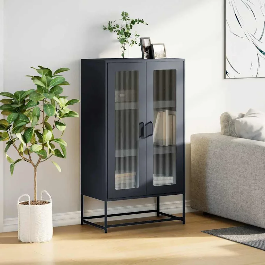 Buffet haut anthracite 68x39x123 cm acier - 3