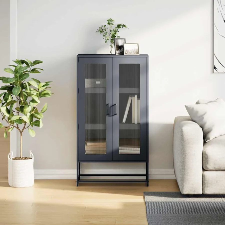 Buffet haut anthracite 68x39x123 cm acier - 4