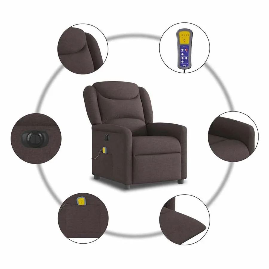 Fauteuil de massage inclinable électrique Marron foncé Tissu - 10