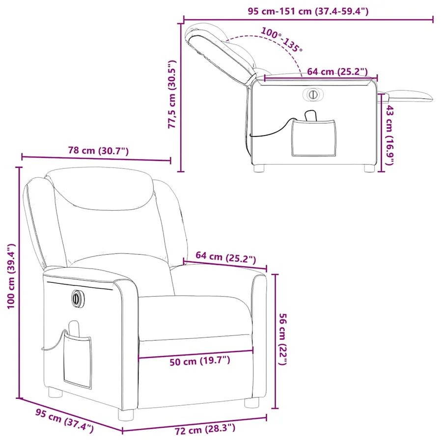 Fauteuil de massage inclinable électrique Marron foncé Tissu - 16