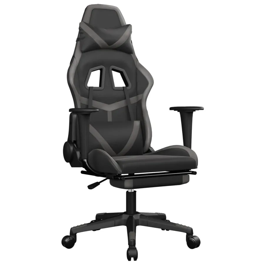 Chaise de jeu avec repose-pied Noir et gris Similicuir - 2
