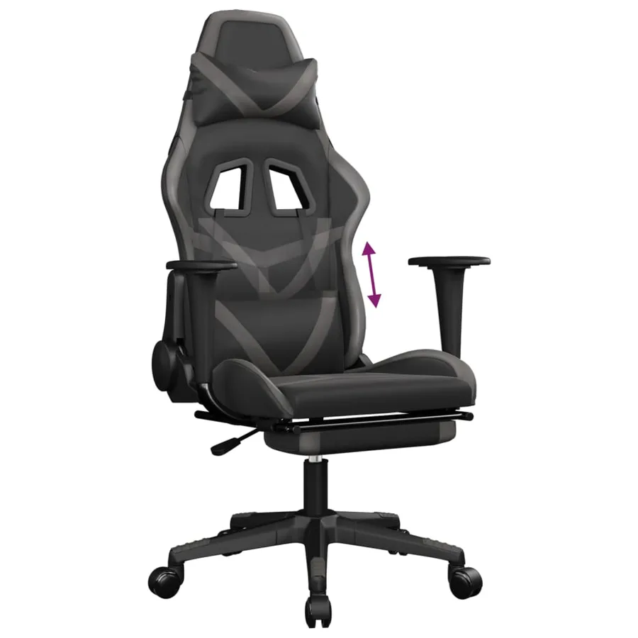 Chaise de jeu avec repose-pied Noir et gris Similicuir - 8