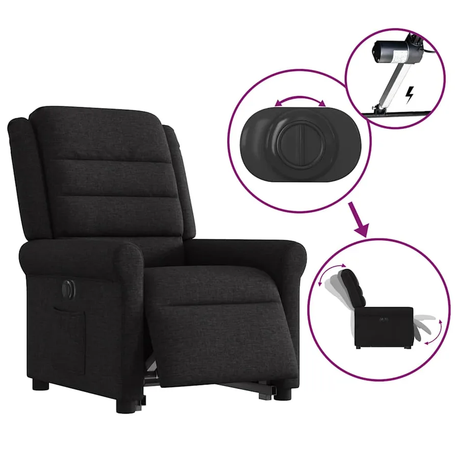 Fauteuil inclinable électrique noir tissu - 10