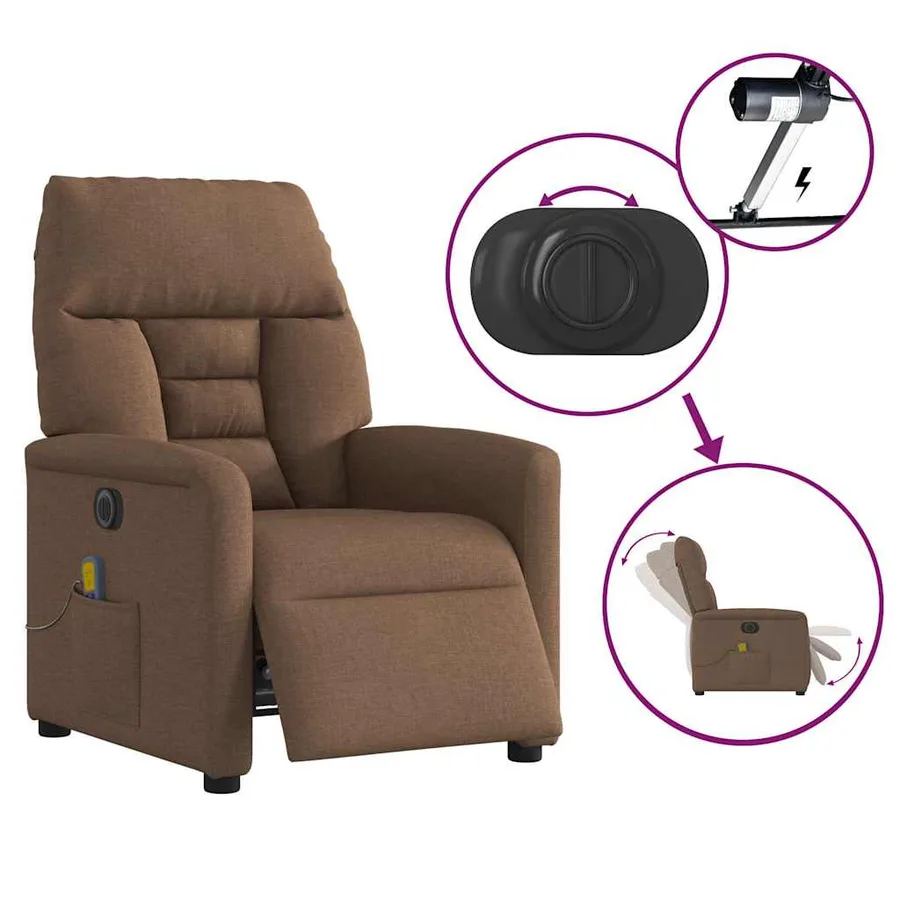 Fauteuil inclinable de massage électrique marron tissu - 8