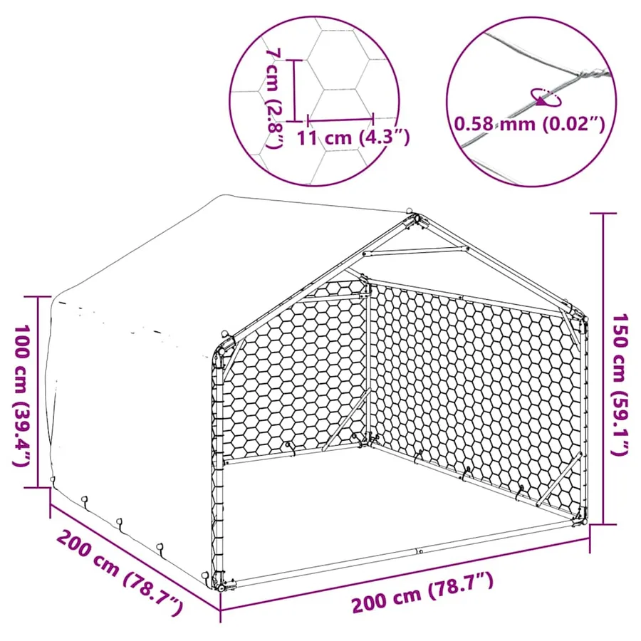 Niche d'extérieur pour chien avec couvercle 2 x 2 x 1,5 m en acier galvanisé - 7