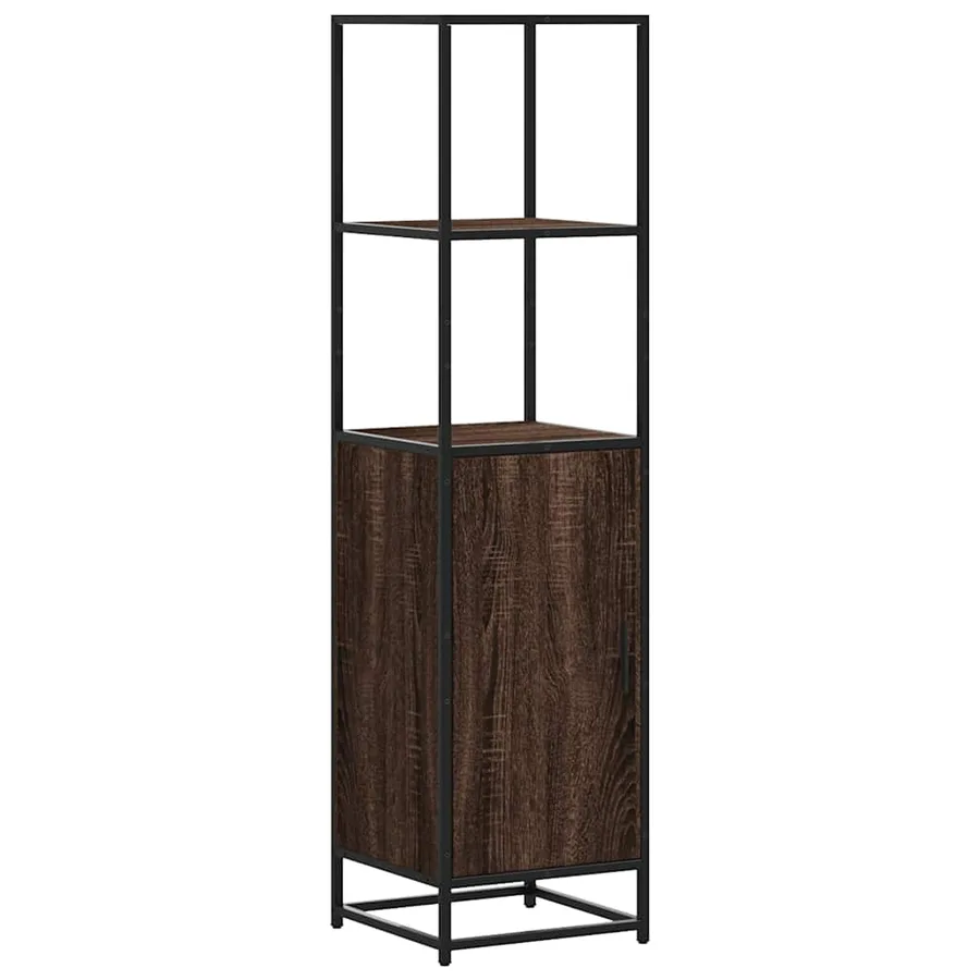 Buffet haut chêne marron 35,5x35x139 cm bois d'ingénierie métal - 2