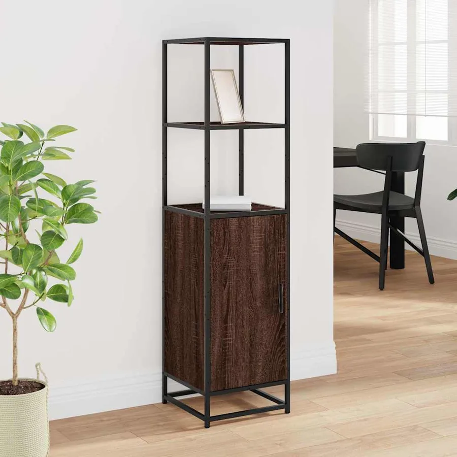 Buffet haut chêne marron 35,5x35x139 cm bois d'ingénierie métal - 3