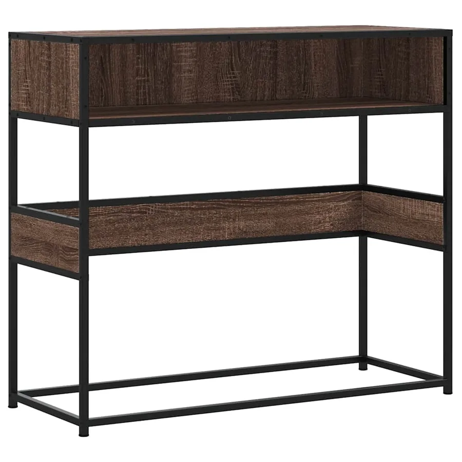 Table console chêne marron 90x35x80 cm bois d'ingénierie - 2