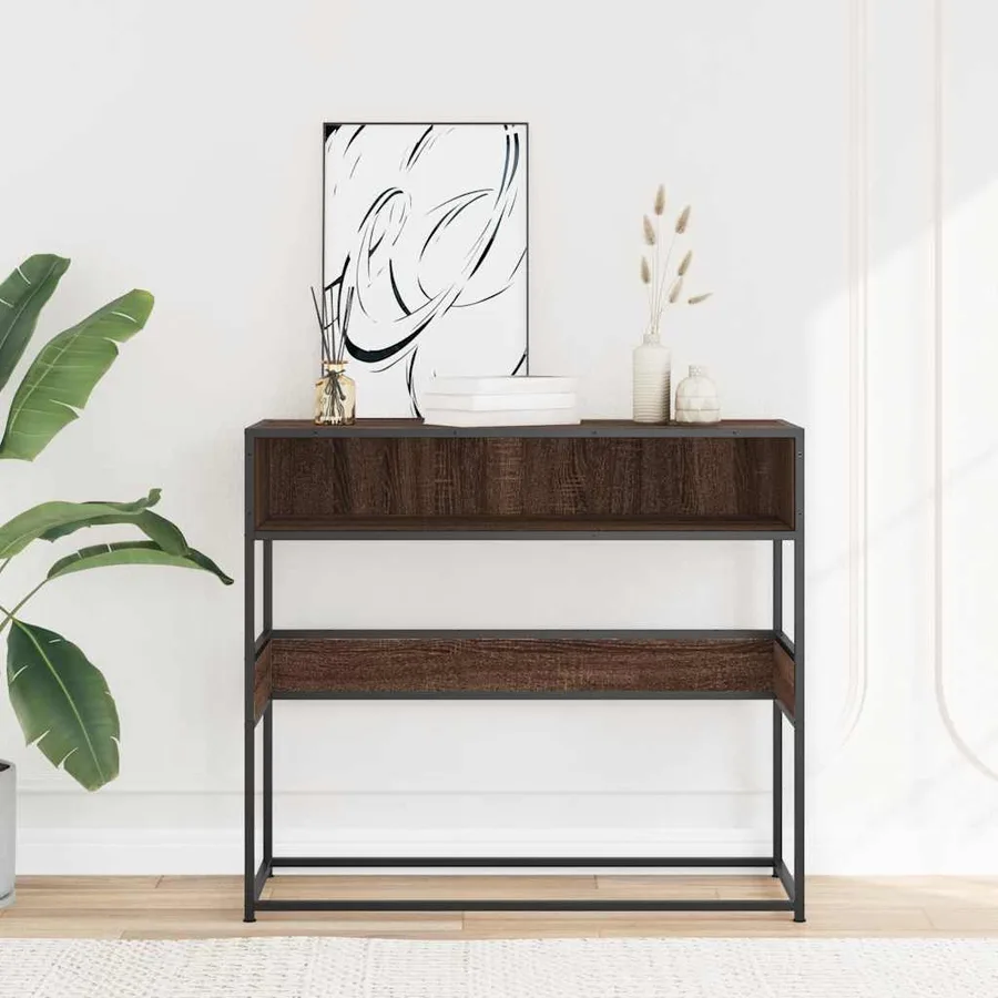 Table console chêne marron 90x35x80 cm bois d'ingénierie - 3