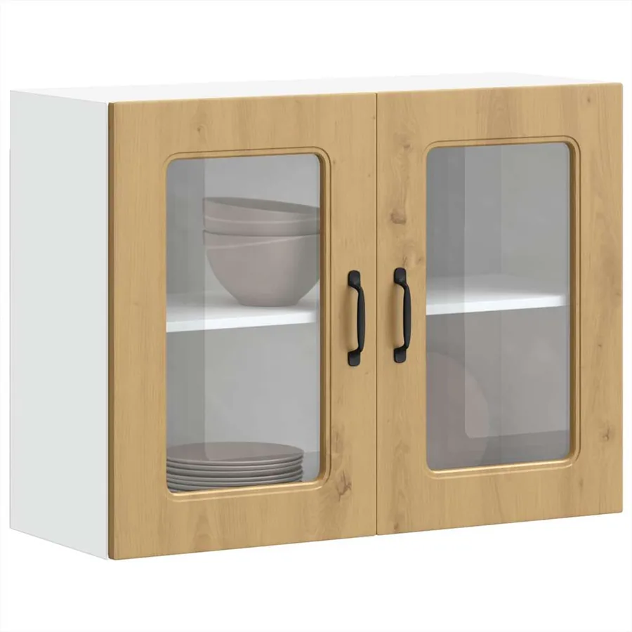 Armoire murale de cuisine avec porte vitrée "Kalmar" Chêne artisanal Bois d'ingénierie