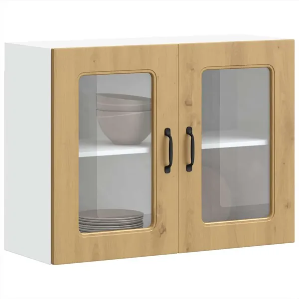 Armoire murale de cuisine avec porte vitrée "Kalmar" Chêne artisanal Bois d'ingénierie
