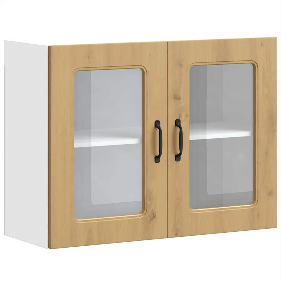Armoire murale de cuisine avec porte vitrée "Kalmar" Chêne artisanal Bois d'ingénierie - 2
