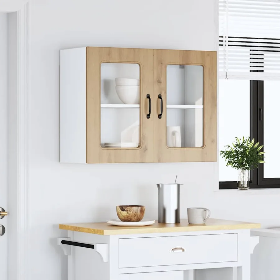 Armoire murale de cuisine avec porte vitrée "Kalmar" Chêne artisanal Bois d'ingénierie - 3