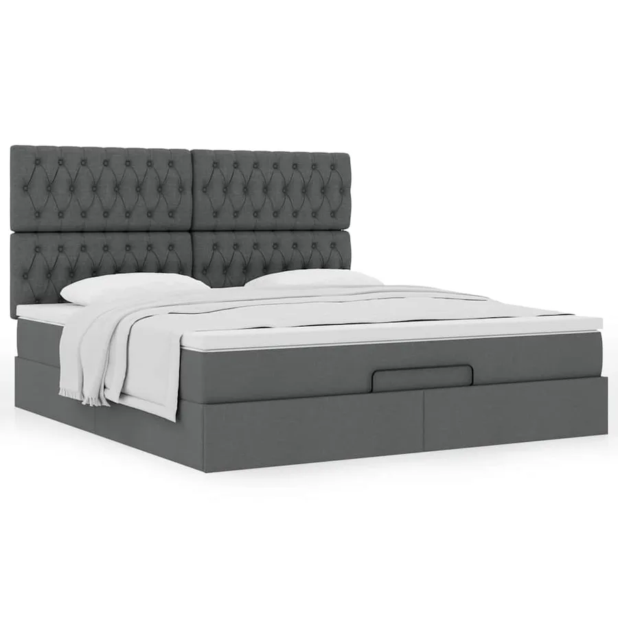 Cadre de lit ottoman avec matelas gris foncé 160x200cm tissu - 4