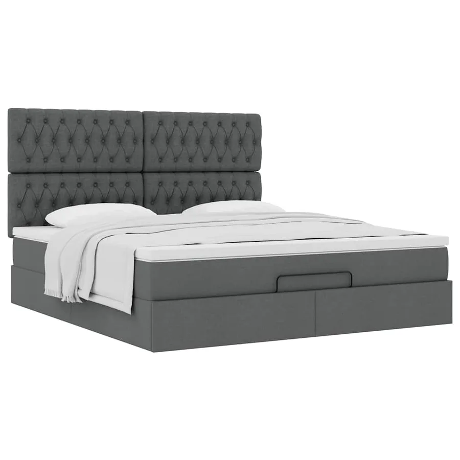 Cadre de lit ottoman avec matelas gris foncé 160x200cm tissu - 5