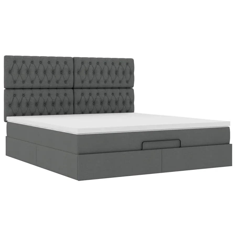 Cadre de lit ottoman avec matelas gris foncé 160x200cm tissu - 6