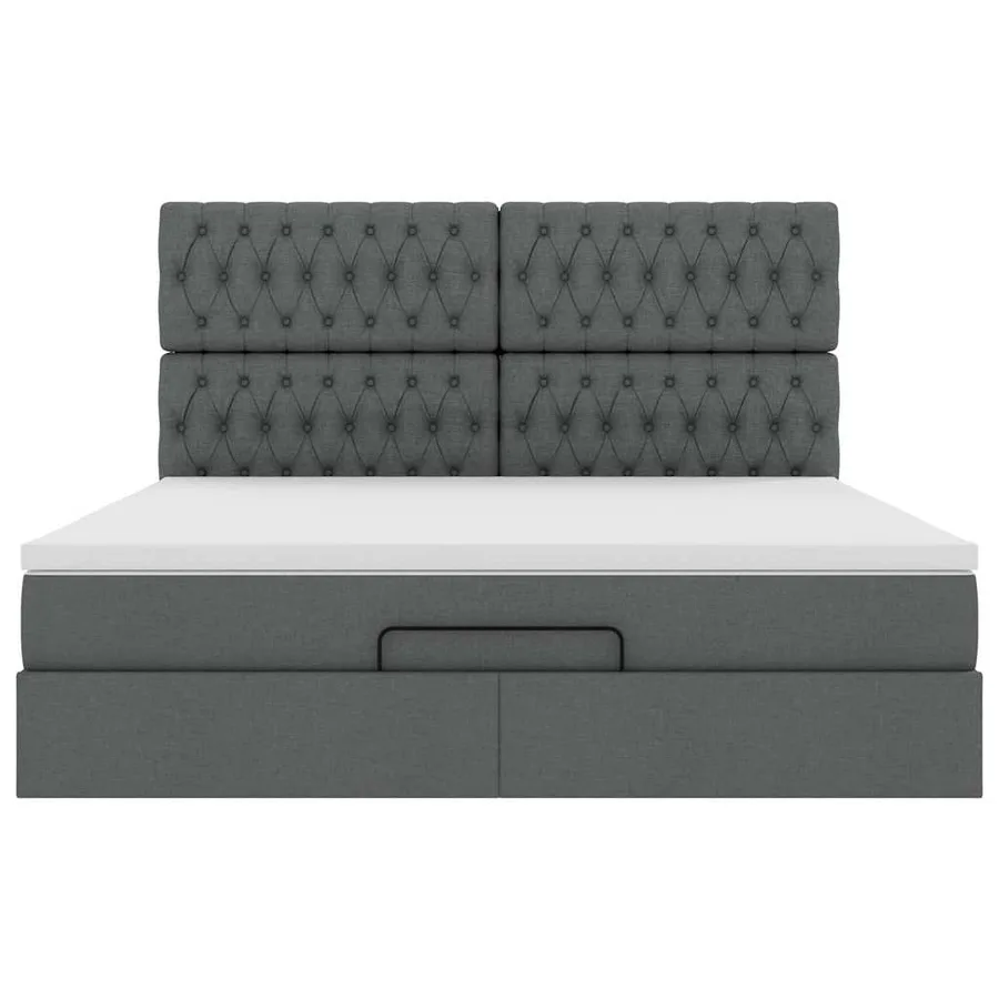 Cadre de lit ottoman avec matelas gris foncé 160x200cm tissu - 7