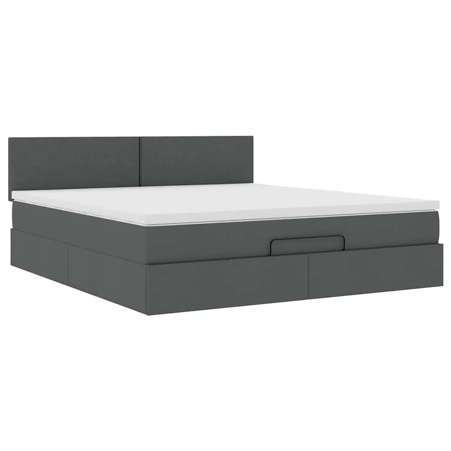 Cadre de lit ottoman avec matelas gris foncé 160x200cm tissu - 7
