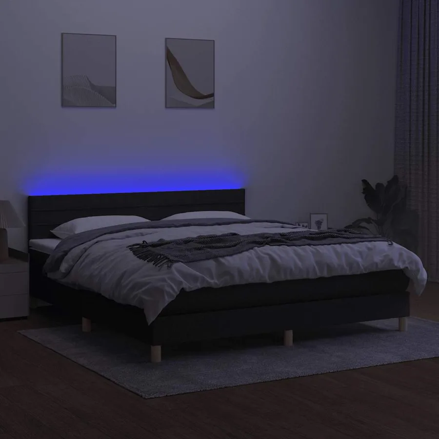 Sommier à lattes de lit avec matelas LED Noir 180x200 cm Tissu - 4