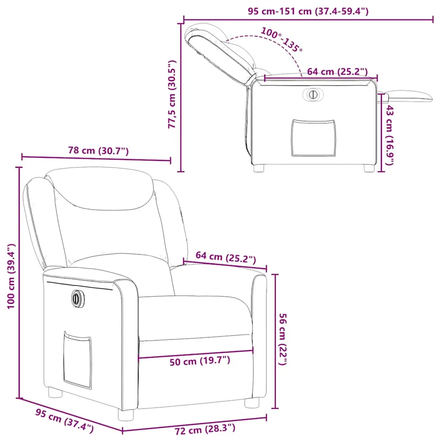 Fauteuil inclinable électrique Crème Tissu - 15