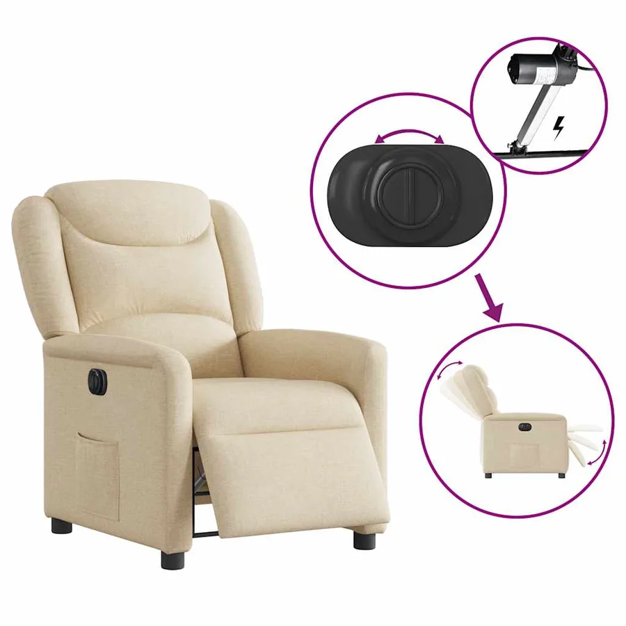 Fauteuil inclinable électrique Crème Tissu - 8