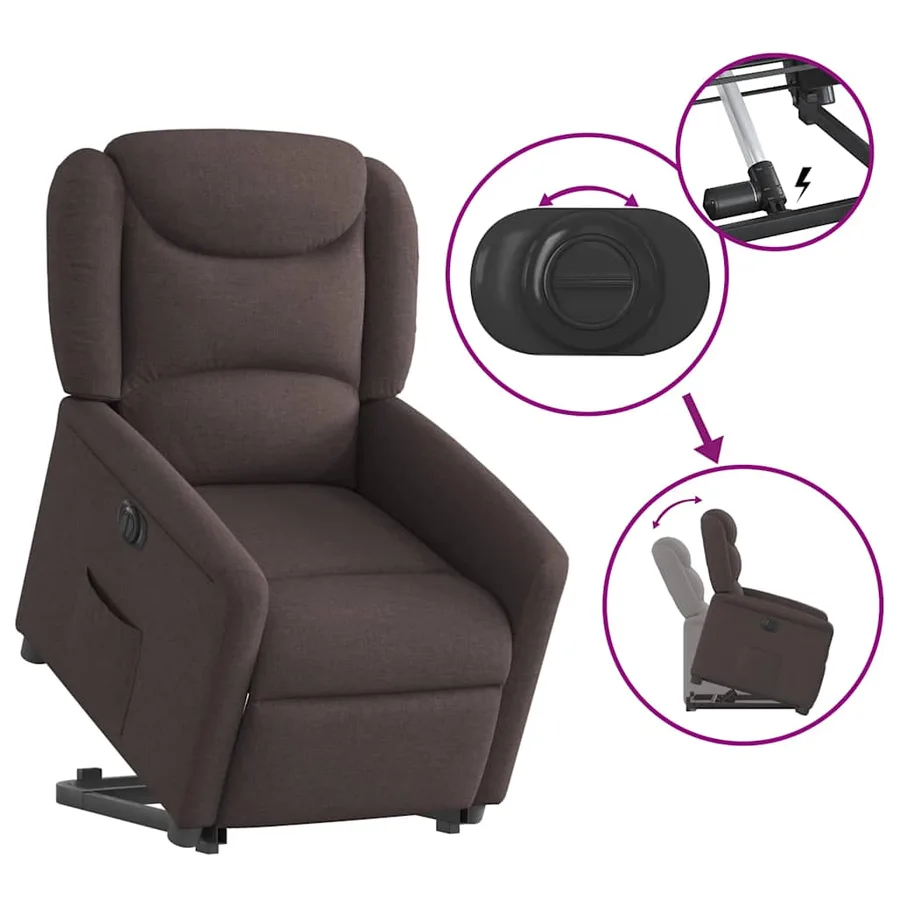 Fauteuil inclinable électrique marron foncé tissu - 8