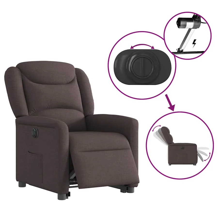 Fauteuil inclinable électrique marron foncé tissu - 9