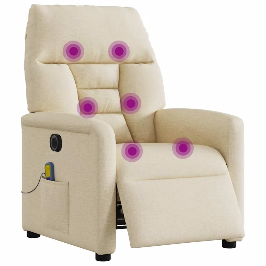 Fauteuil inclinable de massage électrique crème tissu - 3