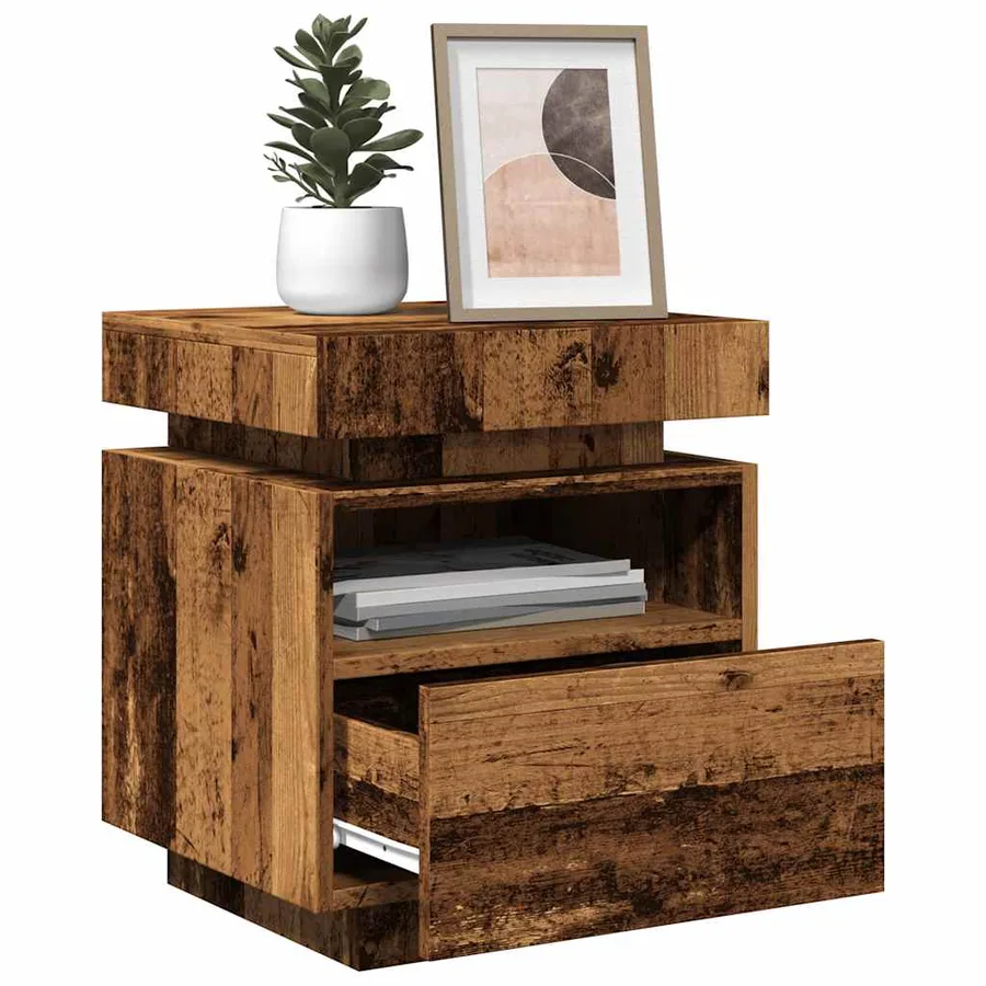 Armoire de chevet avec lumières LED vieux bois 40x39x48,5 cm - 12