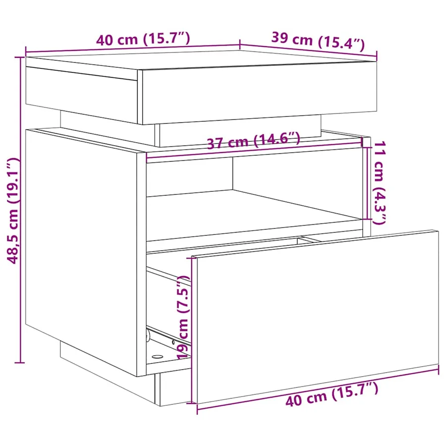 Armoire de chevet avec lumières LED vieux bois 40x39x48,5 cm - 16