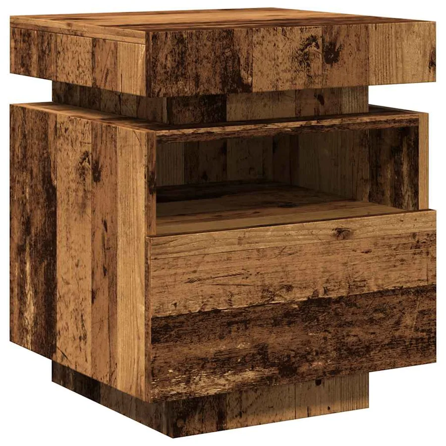 Armoire de chevet avec lumières LED vieux bois 40x39x48,5 cm - 4
