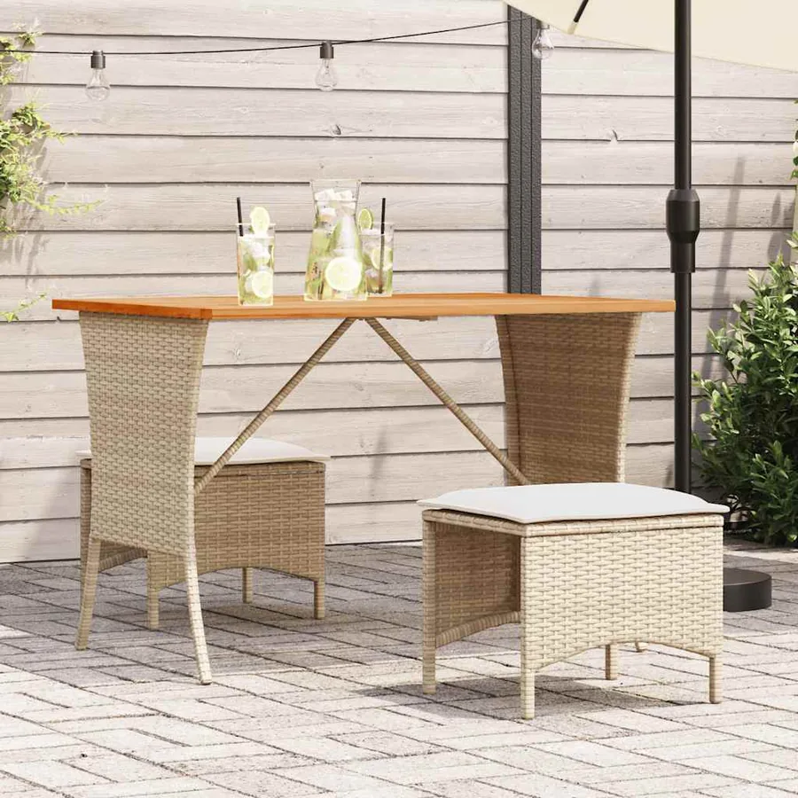 Ensemble à manger de jardin et coussins 3 pcs Beige poly rotin