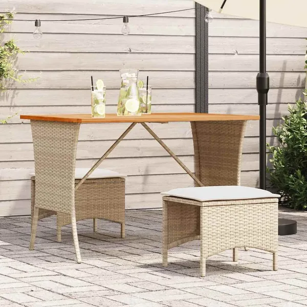 Ensemble à manger de jardin et coussins 3 pcs Beige poly rotin