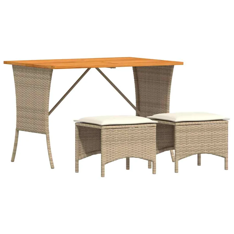 Ensemble à manger de jardin et coussins 3 pcs Beige poly rotin - 2