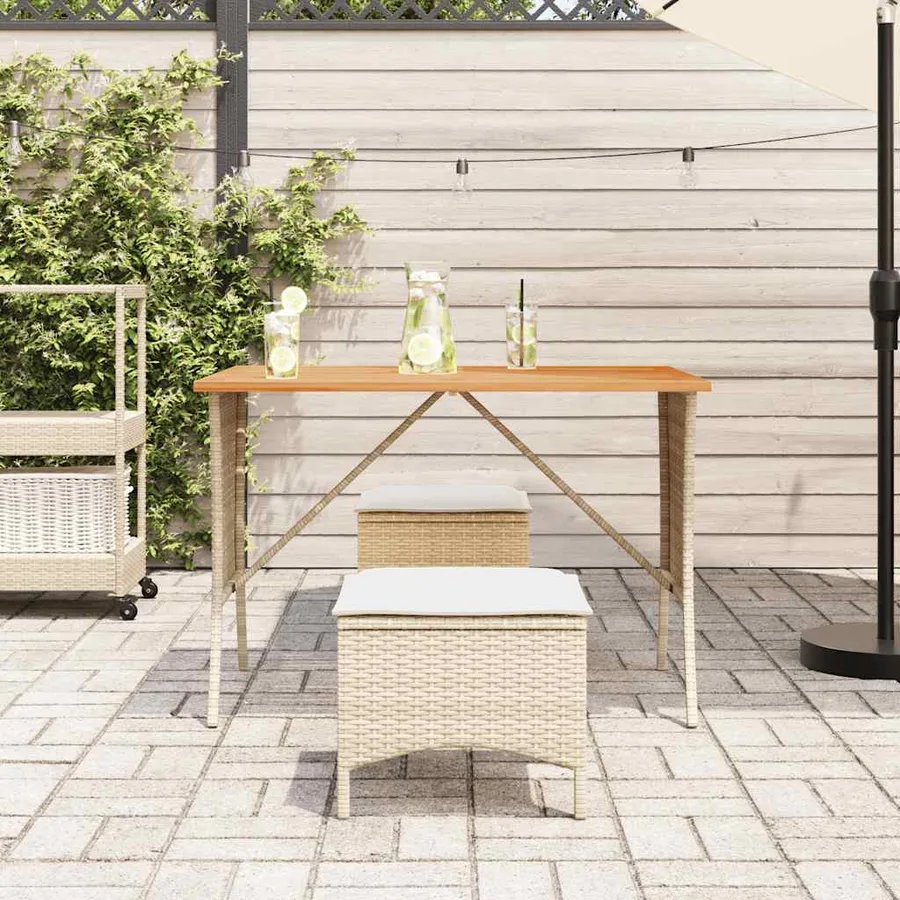 Ensemble à manger de jardin et coussins 3 pcs Beige poly rotin - 3