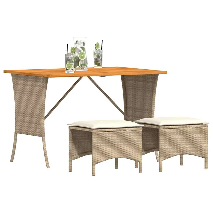 Ensemble à manger de jardin et coussins 3 pcs Beige poly rotin - 4