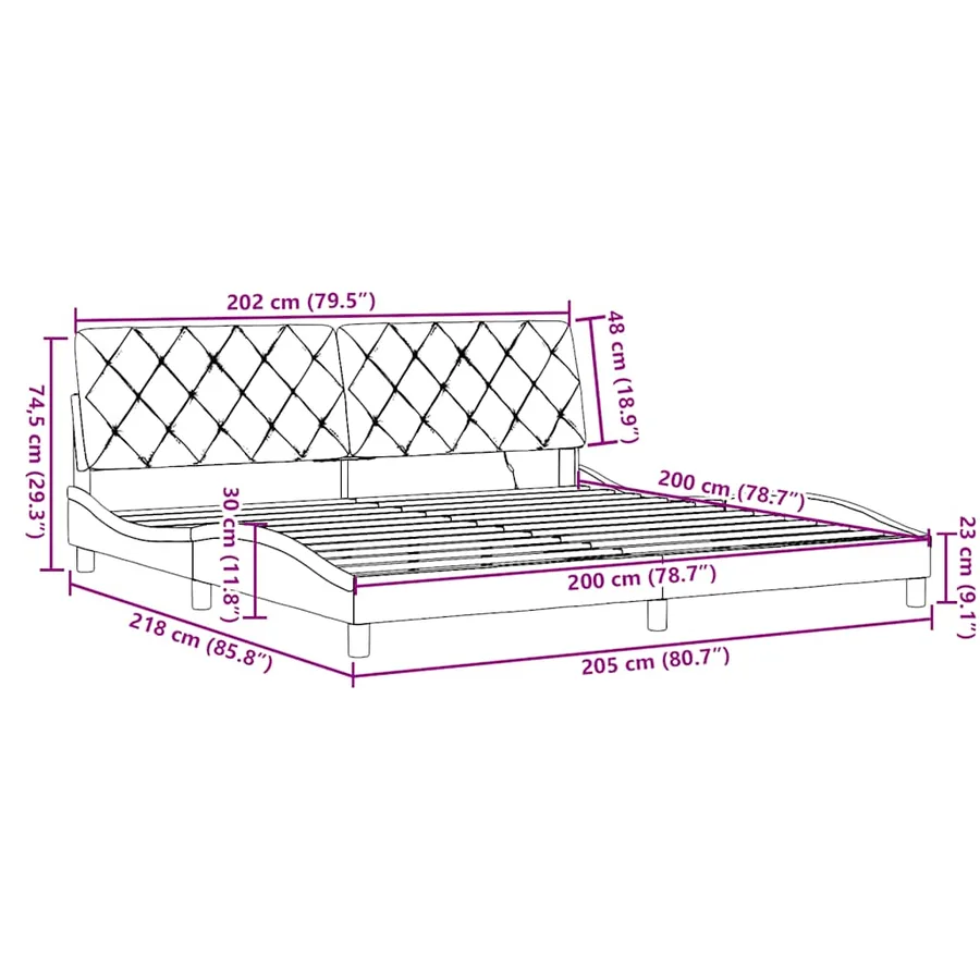 Cadre de lit avec LED sans matelas bleu 200x200 cm tissu - 16