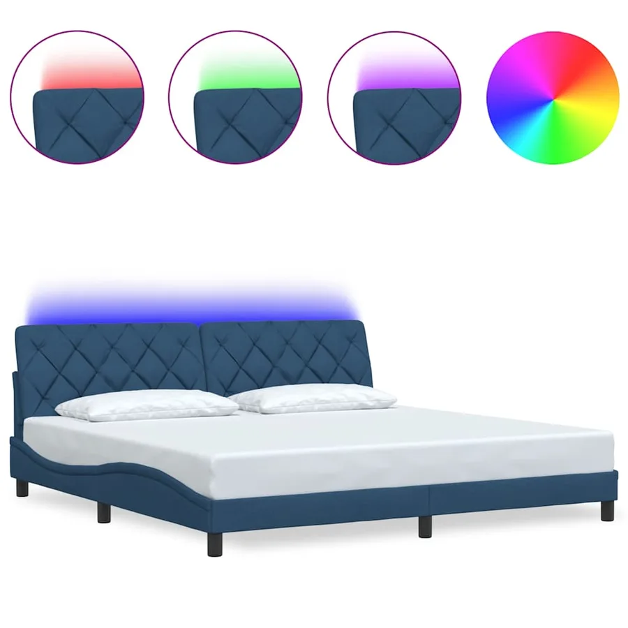 Cadre de lit avec LED sans matelas bleu 200x200 cm tissu - 2