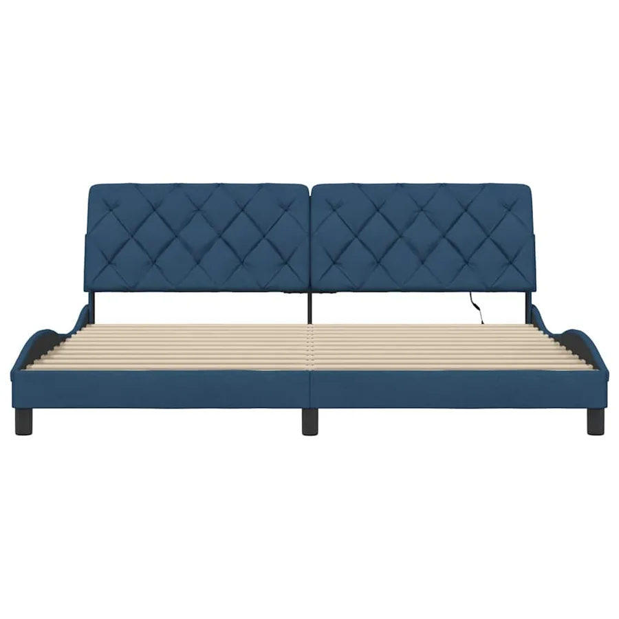 Cadre de lit avec LED sans matelas bleu 200x200 cm tissu - 6